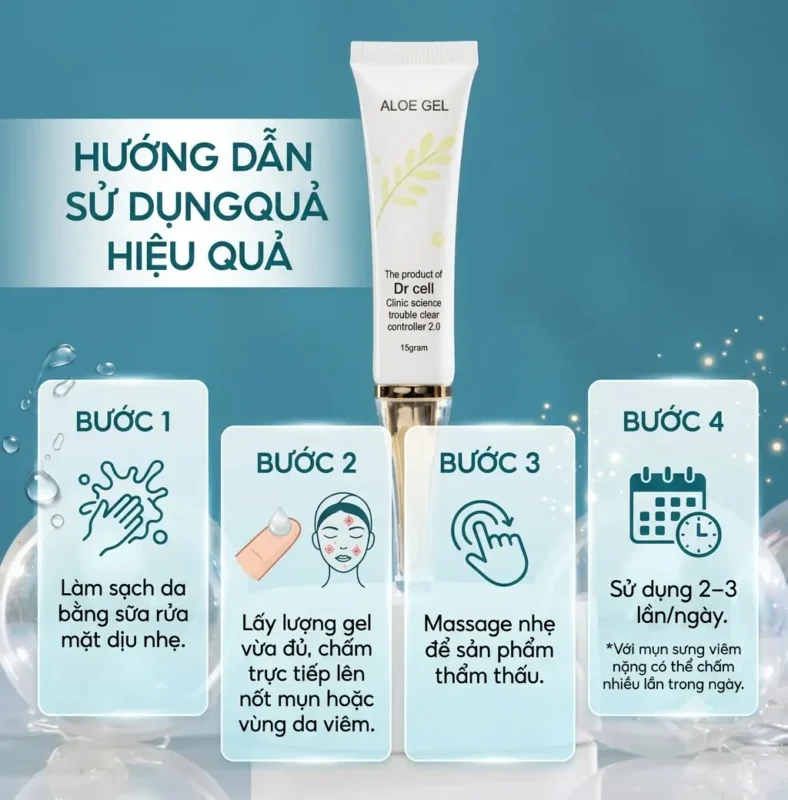Hướng Dẫn 4 Bước Sử Dụng Gel Trị Mụn Nha Đam Dr Cell 15G Đúng Cách
