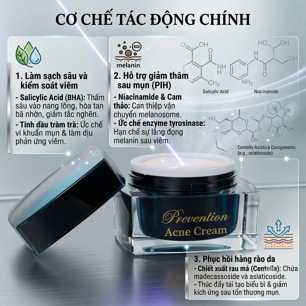 Kem Trị Mụn Thâm Acne – Giảm Mụn, Mờ Thâm Hiệu Quả 2 Cơ Chế Tác Động Kem Trị Mụn Thâm Acne Prevention: Salicylic Acid Làm Sạch Sâu, Niacinamide &Amp; Cam Thảo Hỗ Trợ Giảm Thâm Pih, Centella Phục Hồi Hàng Rào Da