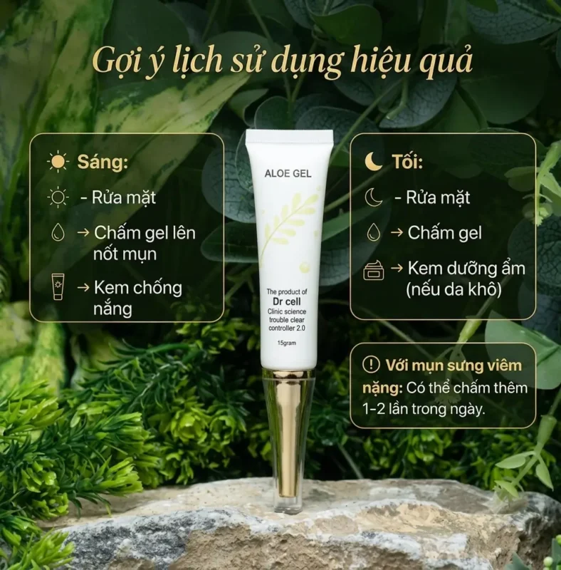 Hướng Dẫn Sử Dụng Gel Trị Mụn Nha Đam Dr Cell Buổi Sáng Và Buổi Tối Hiệu Quả