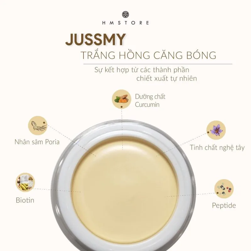 Kem Dưỡng Trắng Da Mặt Căng Bóng Jussmy Hm Store 7 Thành Phần Tự Nhiên, Chiết Xuất Từ Các Dược Liệu Quý Của Kem Jussmy Hm Store