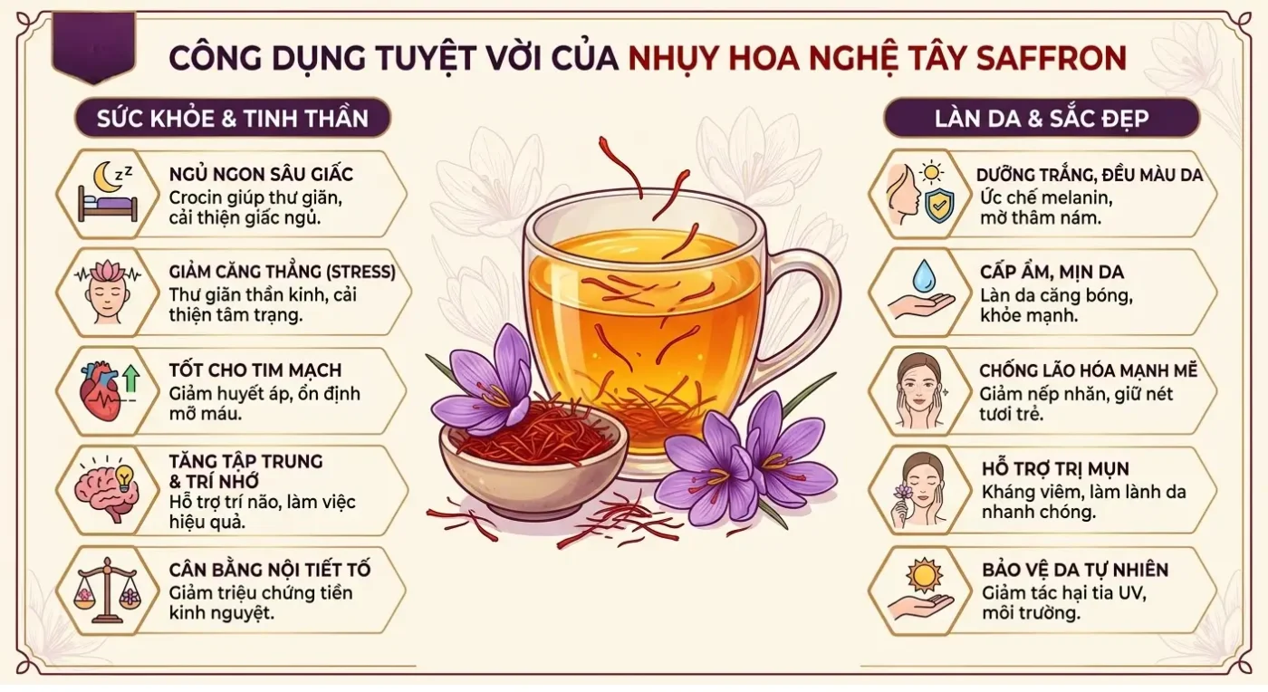 Công Dụng Của Nhụy Hoa Nghệ Tây Saffron Đối Với Sức Khỏe Tinh Thần Và Làn Da Sắc Đẹp