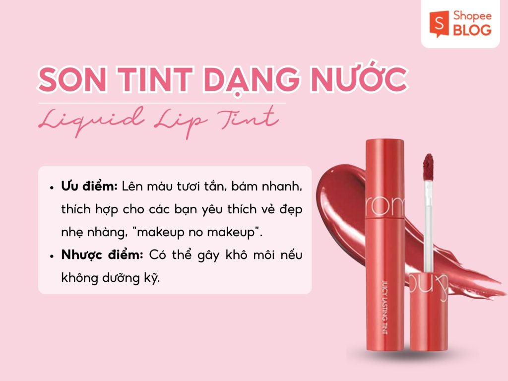 Son Tint Là Gì? Ưu Nhược Điểm &Amp; Cách Dùng Đúng Chuẩn 2026 2 Son Tint Dạng Nước Liquid Lip Tint Lên Màu Tươi Tắn, Phù Hợp Makeup No Makeup