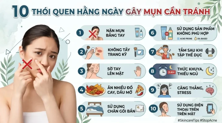 10 Thói Quen Hàng Ngày Gây Mụn Cần Tuyệt Đối Tránh Để Da Sạch Mụn