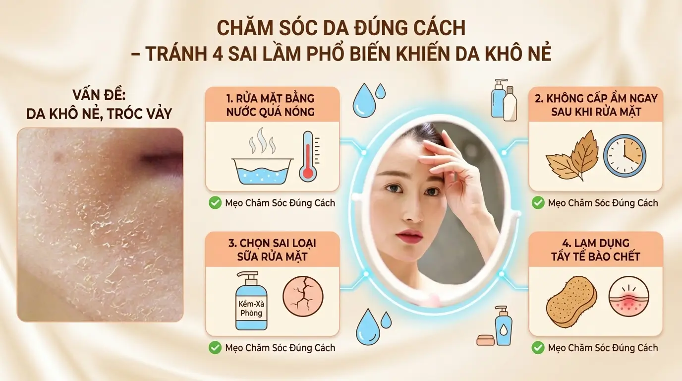 Chăm Sóc Da Đúng Cách – Tránh 4 Sai Lầm Phổ Biến Khiến Da Khô Nẻ Và Tróc Vảy