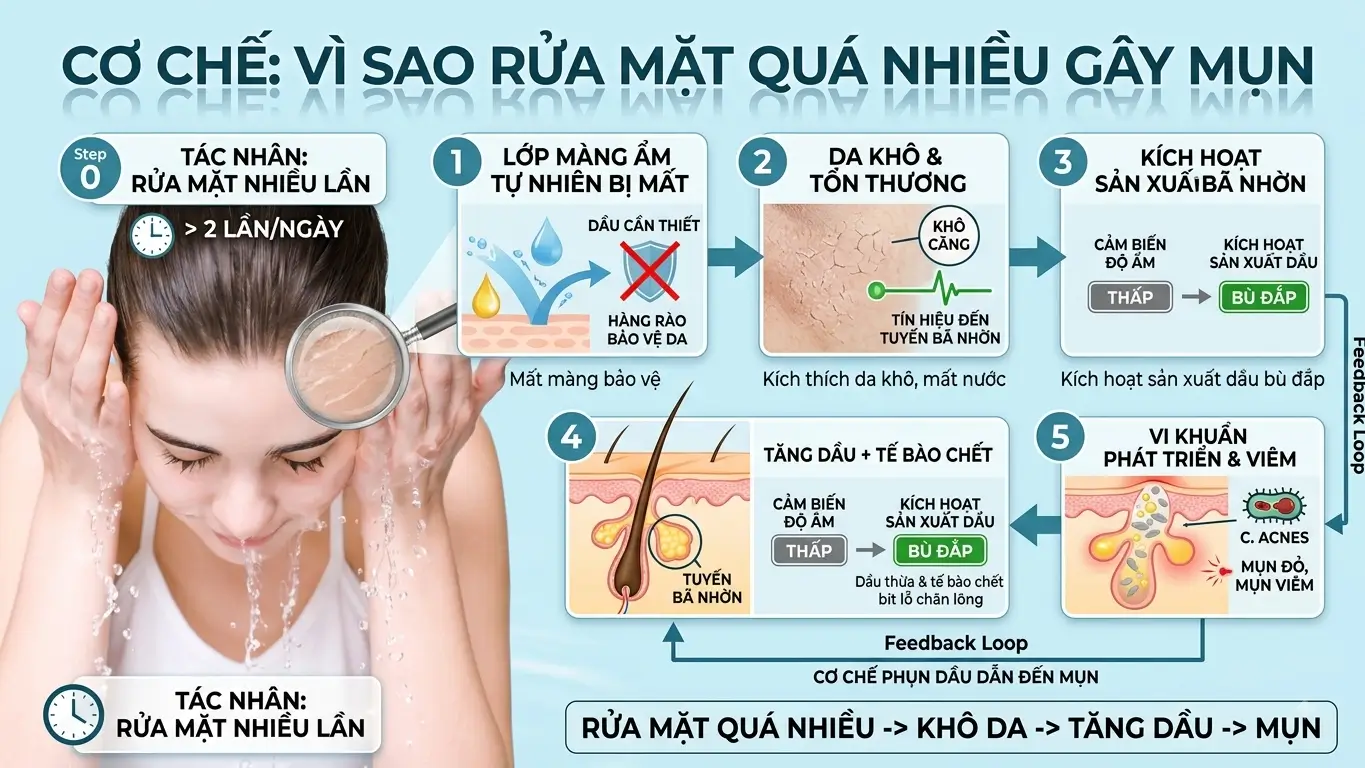 Thói Quen Gây Mụn Mà Bạn Cần Phải Tuyệt Đối Tránh 3 Cơ Chế Vì Sao Rửa Mặt Quá Nhiều Gây Mụn – Thói Quen Gây Mụn Phổ Biến Cần Tránh