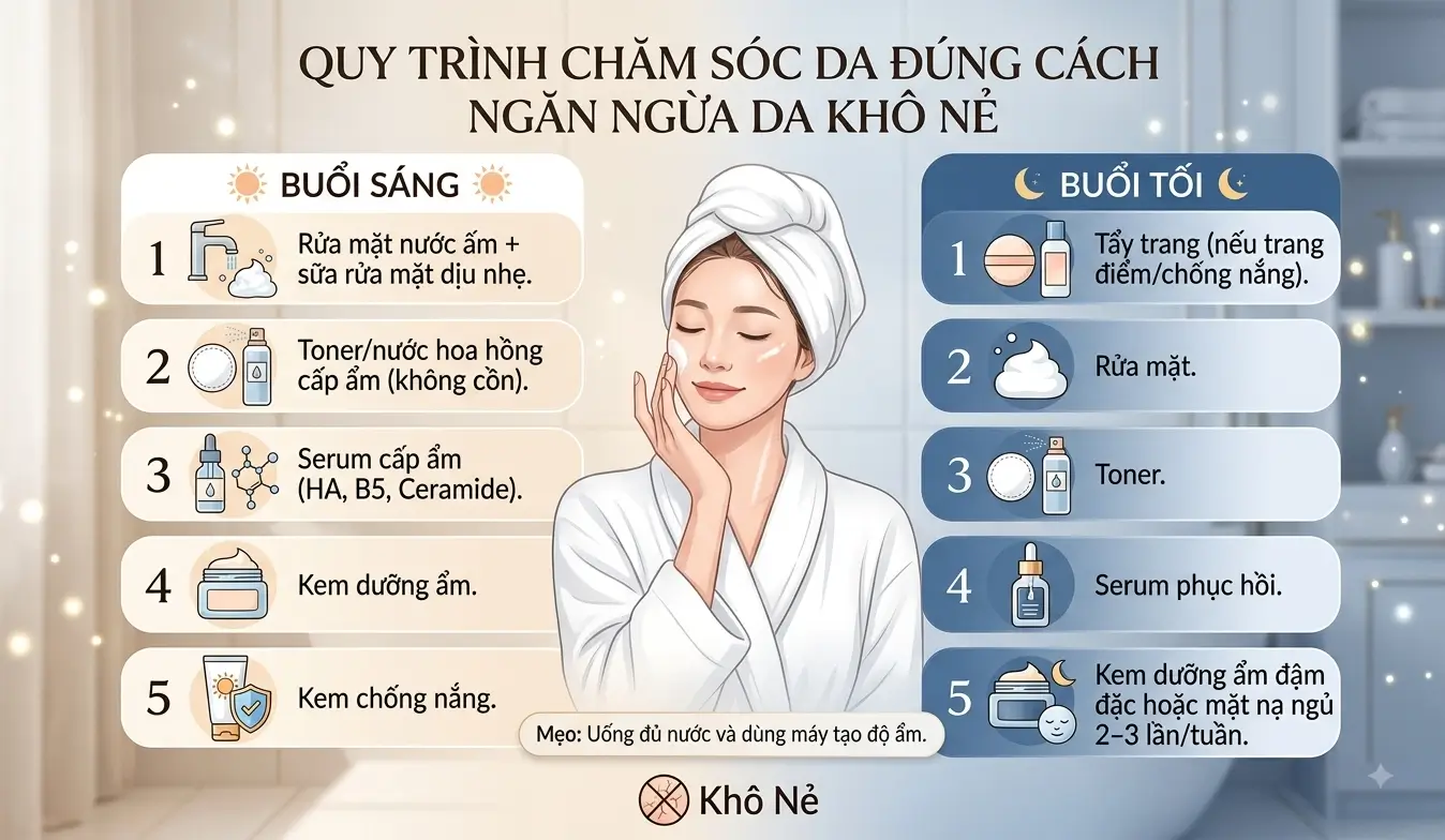 Quy Trình Chăm Sóc Da Đúng Cách Ngăn Ngừa Da Khô Nẻ – Bước Sáng Và Tối Chi Tiết