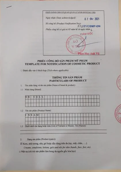 Giấy cấp phép lưu hành sản phẩm Cao Nám Insam Sở Y Tế Đồng Nai cấp