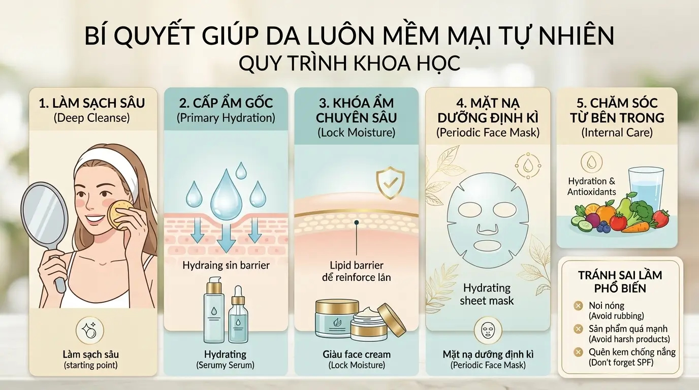 Bí Quyết Giúp Da Luôn Mềm Mại Tự Nhiên | Hướng Dẫn Chuyên Sâu Từ Chuyên Gia 3 Bí Quyết Giúp Da Luôn Mềm Mại Tự Nhiên Quy Trình Khoa Học 5 Bước Cấp Ẩm Và Khóa Ẩm