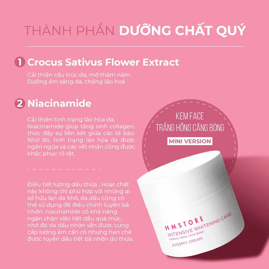 Kem Trắng Hồng Jussmy Size 5Gr Căng Bóng, Trắng Hồng Tự Nhiên.