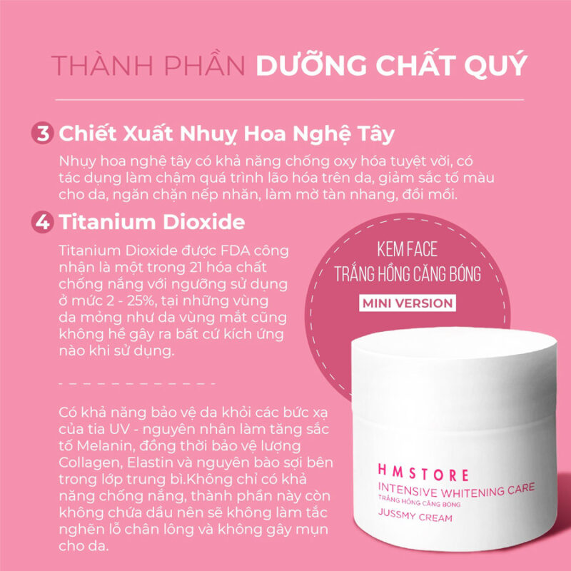 Kem Trắng Hồng Jussmy Size 5Gr – Căng Bóng, Trắng Hồng Tự Nhiên 12 Thành Phần Kem Trắng Hồng Jussmy 5Gr Chiết Xuất Nhụy Hoa Nghệ Tây Và Titanium Dioxide