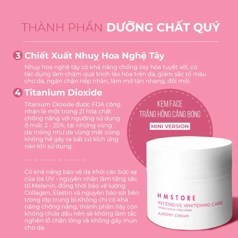 Kem Trắng Hồng Jussmy Size 5Gr – Căng Bóng, Trắng Hồng Tự Nhiên 12 Thành Phần Kem Trắng Hồng Jussmy 5Gr Chiết Xuất Nhụy Hoa Nghệ Tây Và Titanium Dioxide