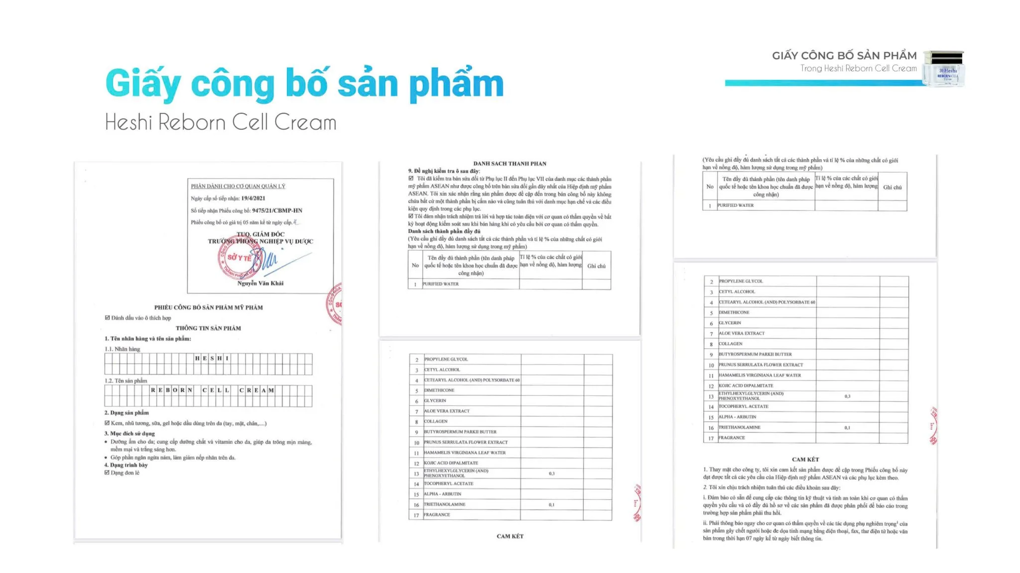 Kem Đêm Heshi Reborn Cell Cream – Kem Dưỡng Da Ban Đêm Trắng Da, Mờ Nám, Chống Lão Hóa 4 Giấy Công Bố Sản Phẩm Kem Đêm Heshi Reborn Cell Cream Chính Hãng