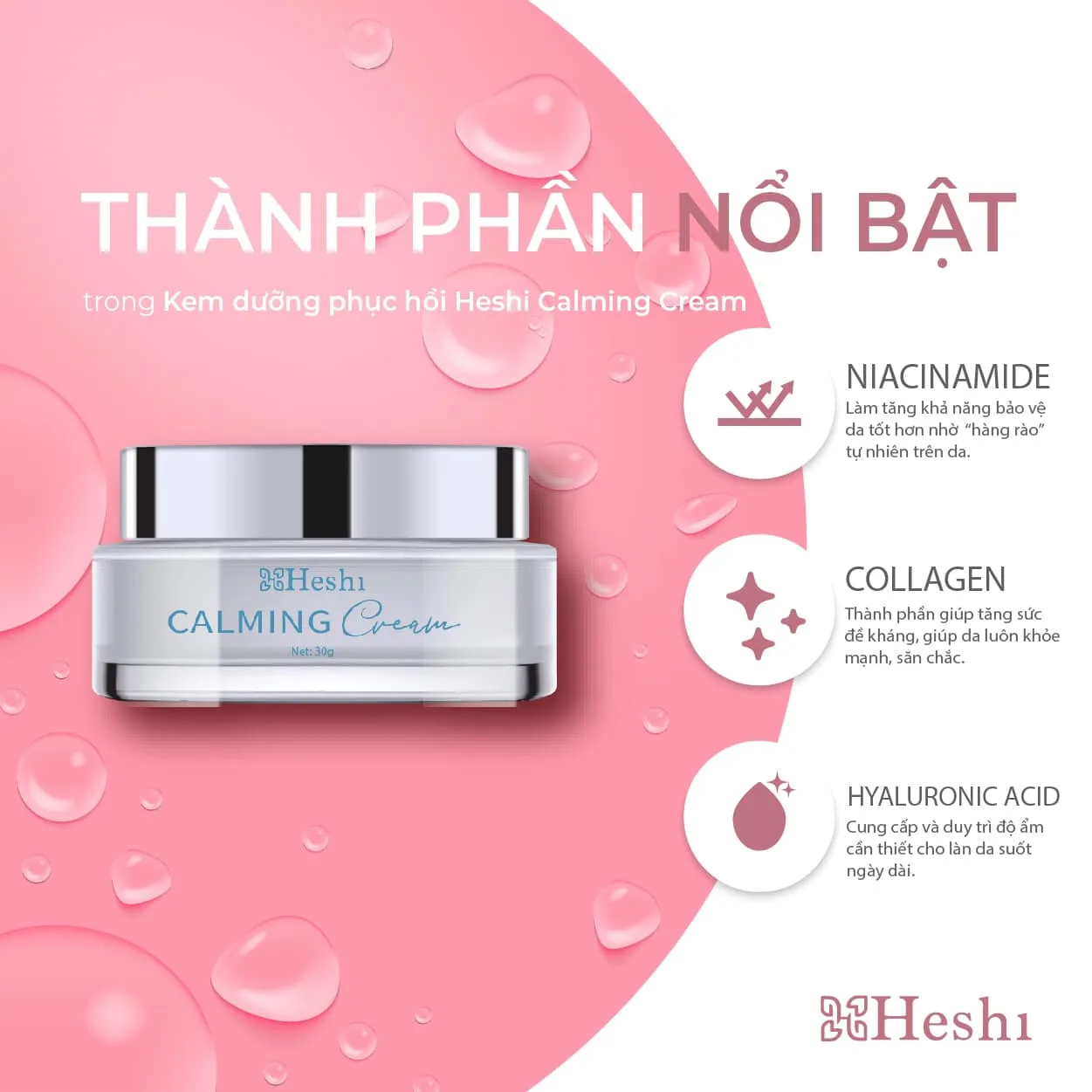 Kem Dưỡng Heshi Calming Cream Nuôi Dưỡng, Phục Hồi Da Tổn Thương 3 Thành Phần Nổi Bật Trong Kem Dưỡng Phục Hồi Calming Cream Heshi