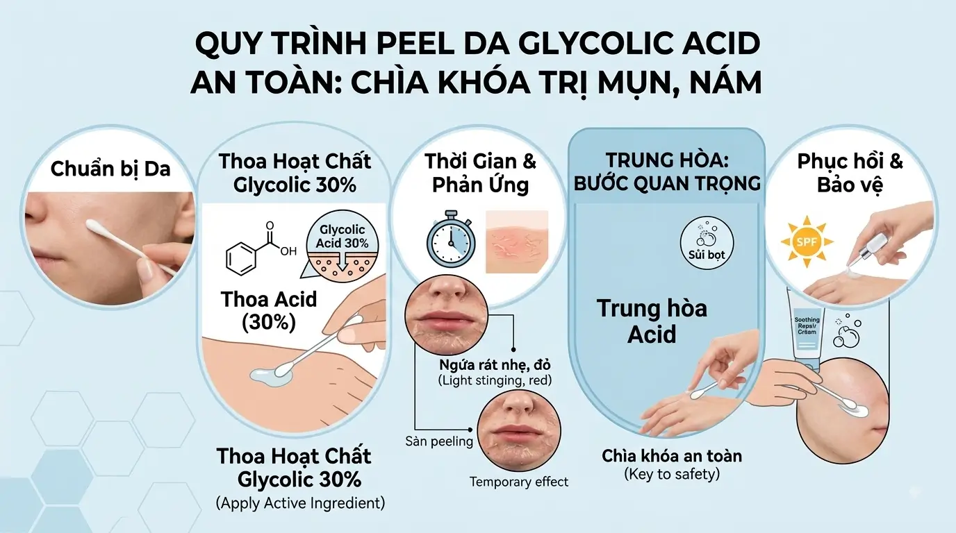 Sơ Đồ 5 Bước Quy Trình Peel Da Glycolic Acid An Toàn Giúp Điều Trị Mụn Và Nám