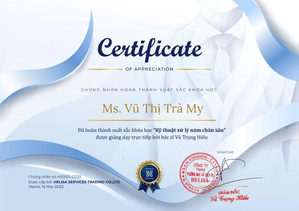 Chứng nhận Xử lý nám chân sâu - Vũ Thị Trà My