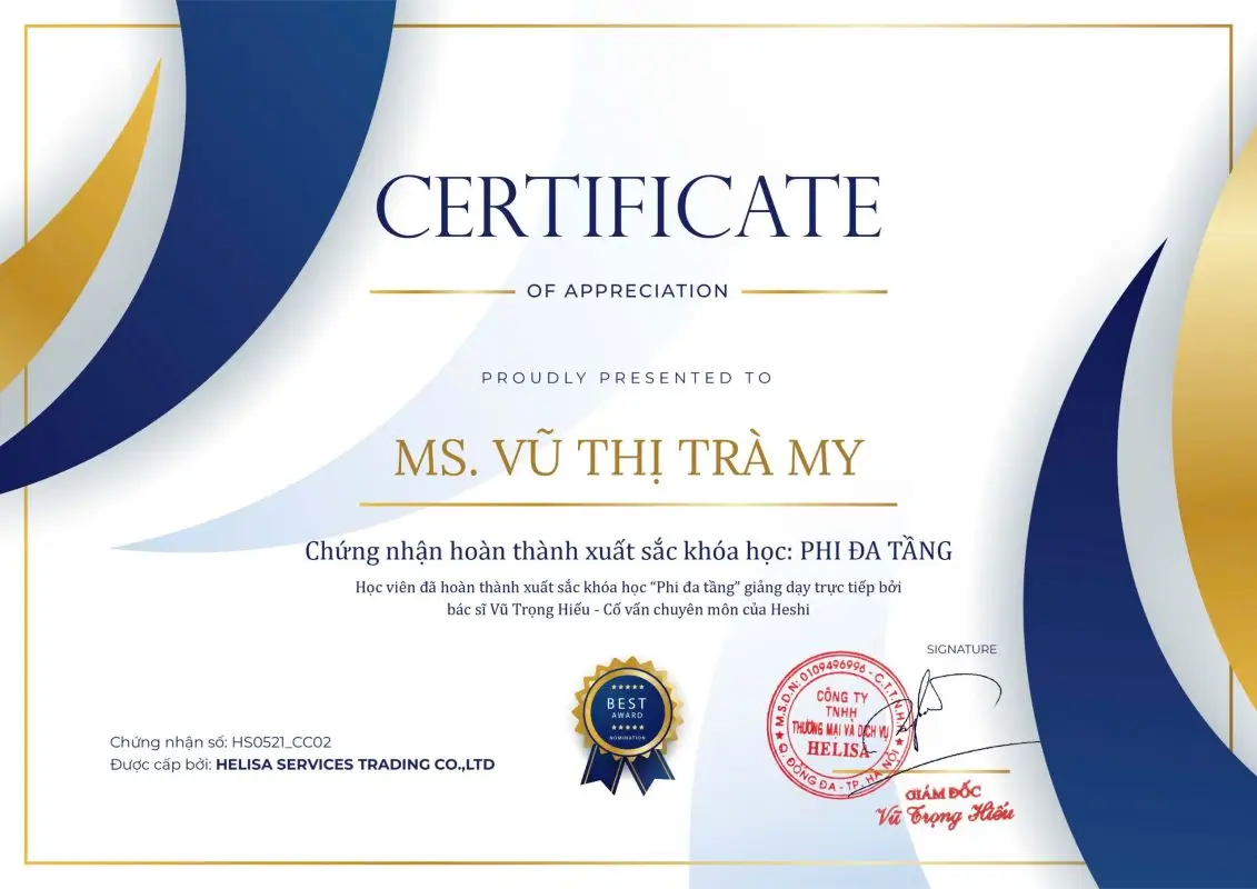 Chứng nhận Phi da tầng Heshi - Vũ Thị Trà My