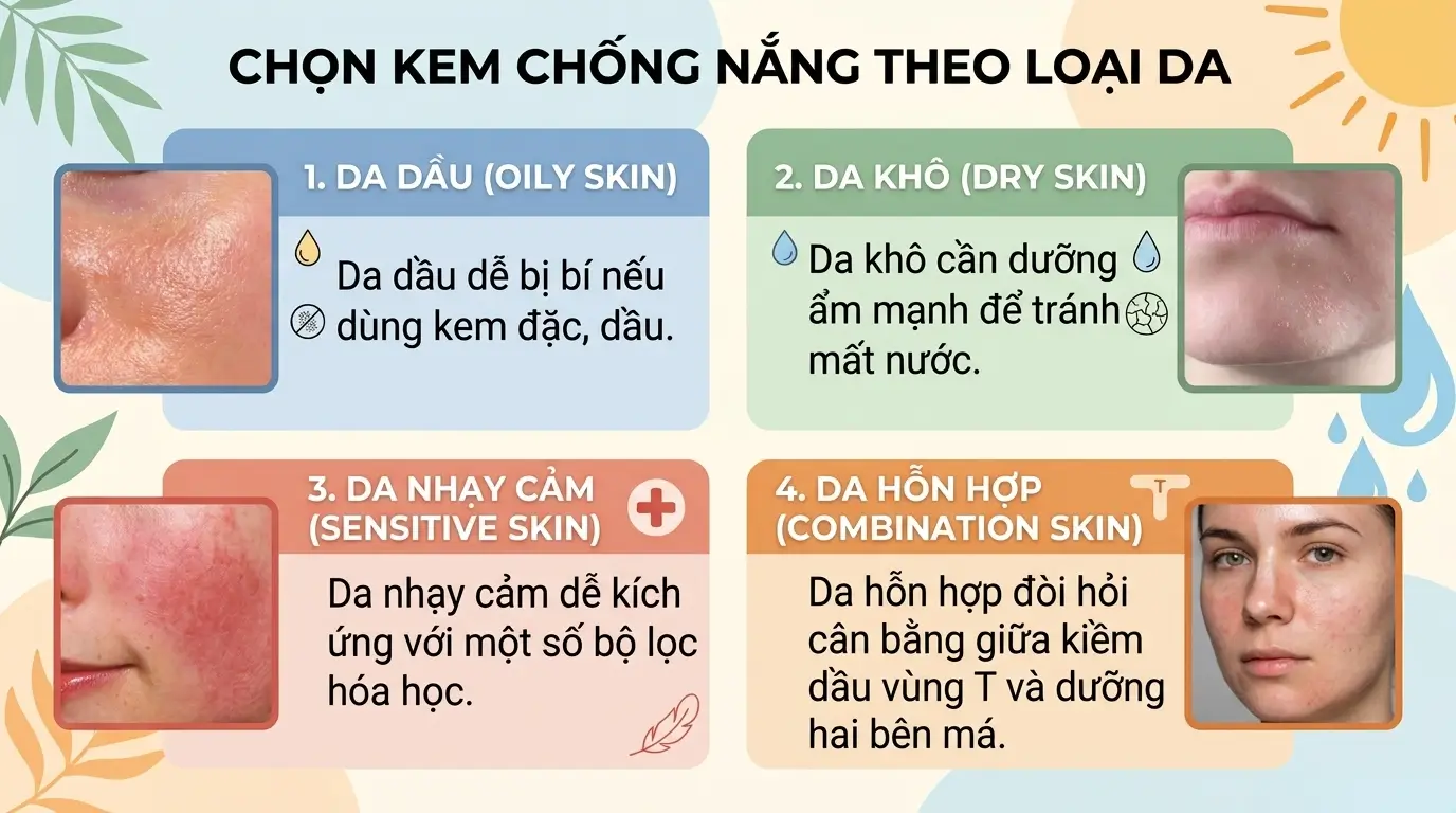Chọn Kem Chống Nắng Phù Hợp Với Từng Loại Da – Hướng Dẫn Chi Tiết Từ Chuyên Gia 2 Chọn Kem Chống Nắng Theo Loại Da: Da Dầu, Da Khô, Da Nhạy Cảm Và Da Hỗn Hợp – Hướng Dẫn Chi Tiết