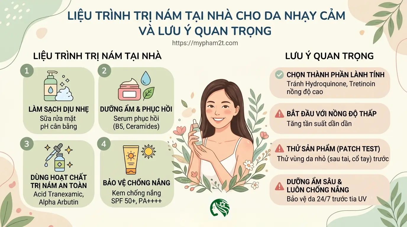 Thành Phần Trị Nám An Toàn Cho Làn Da Nhạy Cảm 4 Liệu Trình Trị Nám Tại Nhà Cho Da Nhạy Cảm Gồm Làm Sạch, Dưỡng Ẩm, Dùng Hoạt Chất Và Chống Nắng