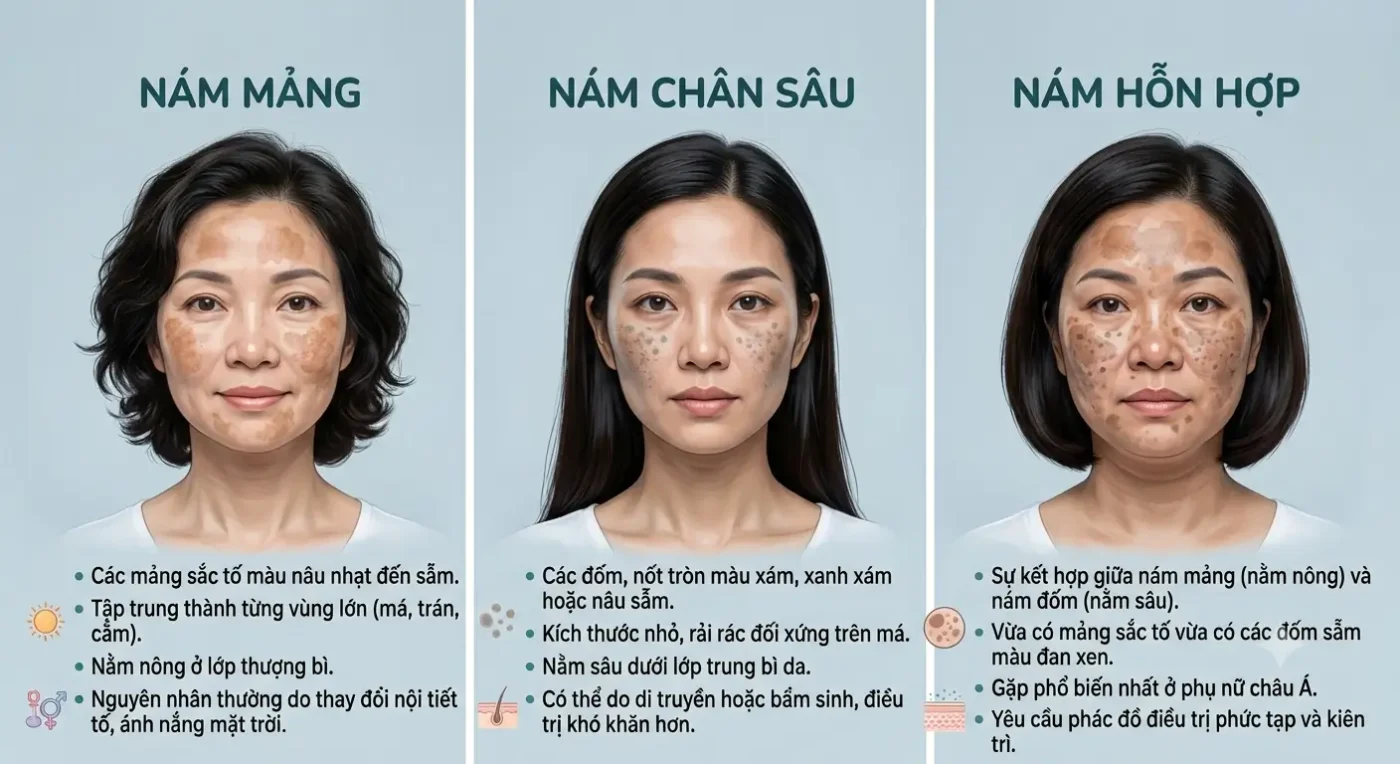 Nám Da Là Gì? Nguyên Nhân Và Phân Loại Chi Tiết 2 Phân Loại Nám Da Gồm Nám Mảng, Nám Chân Sâu Và Nám Hỗn Hợp