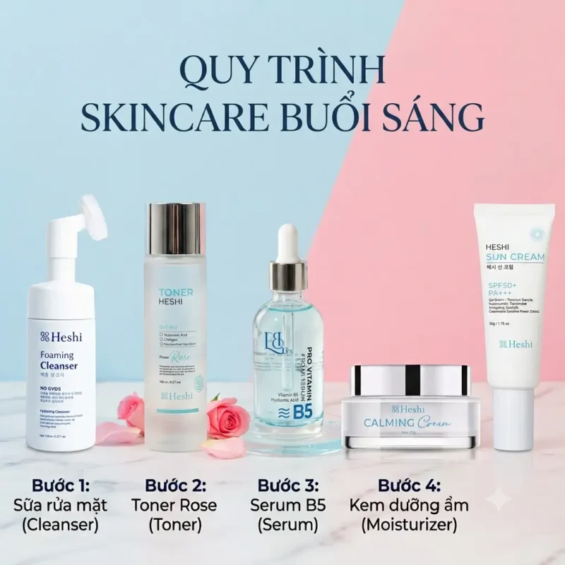 Quy Trình Skincare Chuẩn Các Bước Cơ Bản Cho Làn Da Khỏe 3 Các Bước Quy Trình Skincare Chuẩn Buổi Sáng Với Sản Phẩm Heshi
