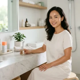 Cô Gái Việt Nam Với Làn Da Khỏe Đang Thực Hiện Quy Trình Skincare Chuẩn Tại Nhà