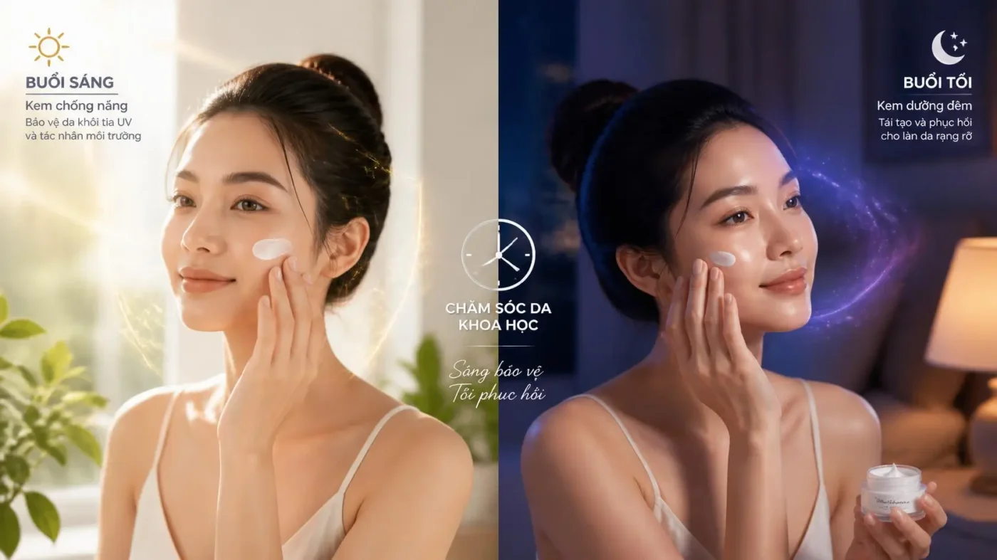 Skincare Sáng Và Tối Khác Nhau Như Thế Nào Quy Trình Cần Biết 1 Skincare Sáng Và Tối Khác Nhau Như Thế Nào – Buổi Sáng Bảo Vệ Da Bằng Kem Chống Nắng, Buổi Tối Tái Tạo Bằng Kem Dưỡng Đêm