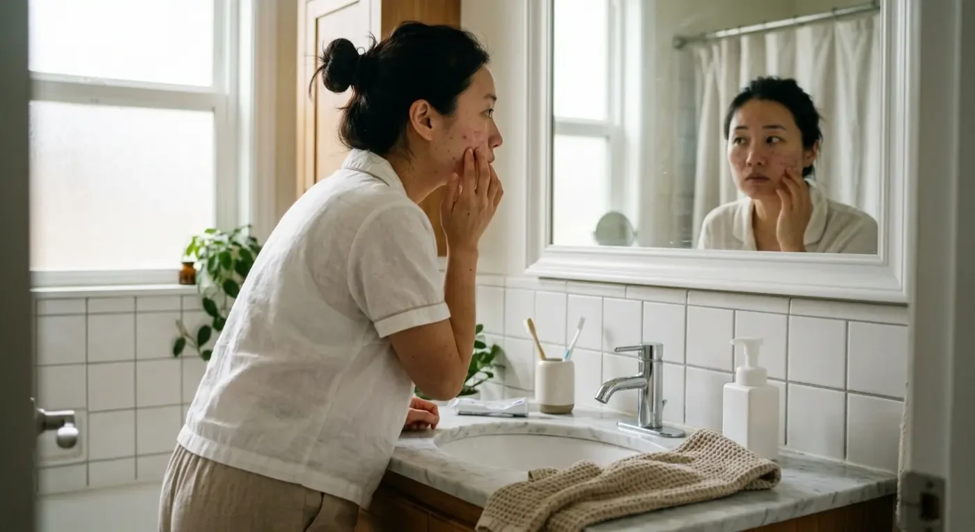 Phụ Nữ Soi Gương Nhận Dấu Hiệu Da Nhiễm Corticoid Nhẹ