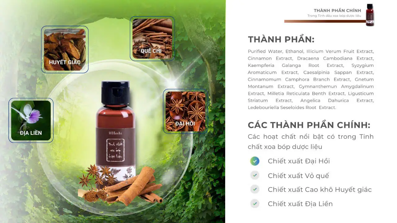Tinh dầu xoa bóp dược liệu thân tâm dưỡng sinh heshi