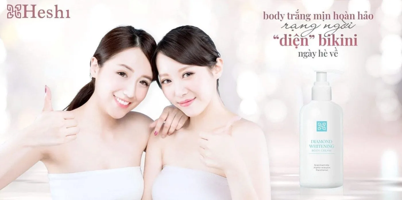 Heshi Diamond Whitening Body Cream Trắng Sáng, Mềm Mịn, Hương Thơm Quý Phái 10 Heshi Diamond Whitening Body Cream Giúp Da Trắng Sáng Mịn Màng, Tự Tin Diện Bikini