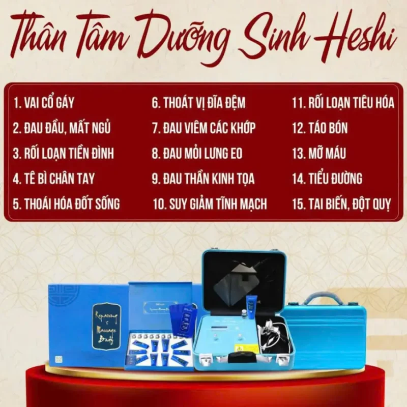 Công Dụng Bộ Hoạt Chất Thân Tâm Dưỡng Sinh Heshi Hỗ Trợ Trị Liệu Đau Vai Gáy, Cột Sống, Tiêu Hóa Và Tuần Hoàn