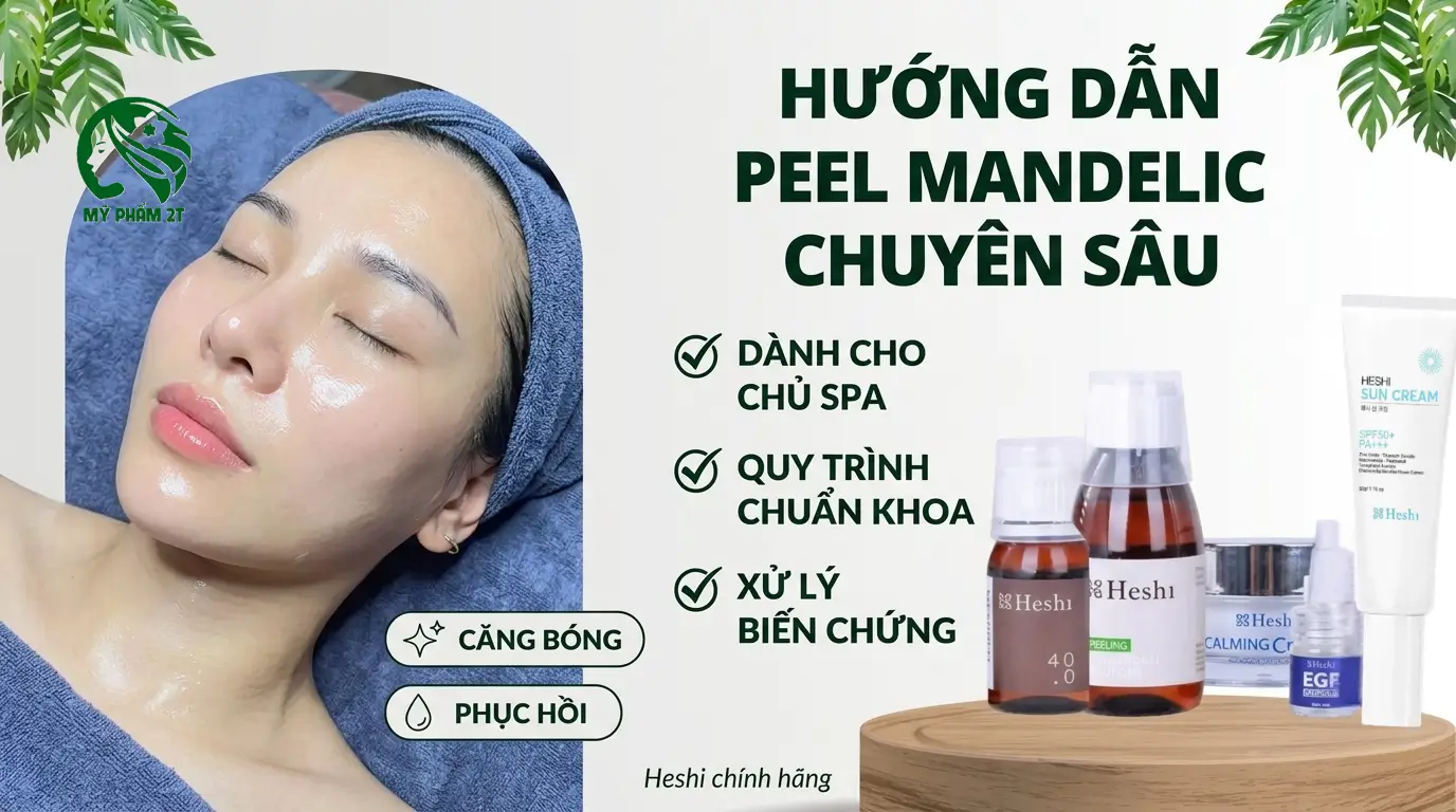 phác đồ peel Mandelic chuyên sâu với dược mỹ phẩm Heshi