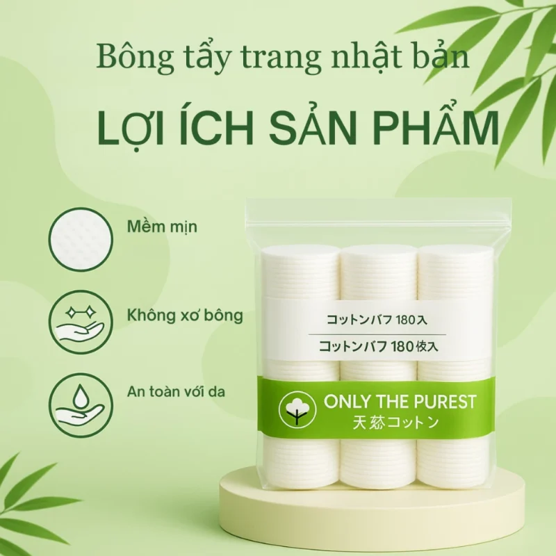 Bông Tẩy Trang Mns 180 Miếng Cotton Tự Nhiên – Mềm Mịn, Không Xơ Bông 10 Các Lợi Ích Nổi Bật Của Bông Tẩy Trang Mns: Mềm Mịn, Không Xơ, An Toàn Với Da