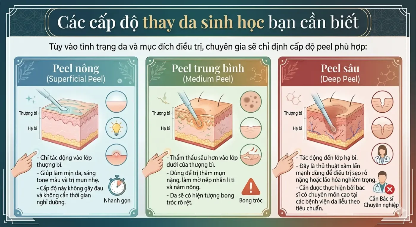 Thay Da Sinh Học Là Gì? Có Nên Peel Da Không? 3 Các Cấp Độ Thay Da Sinh Học