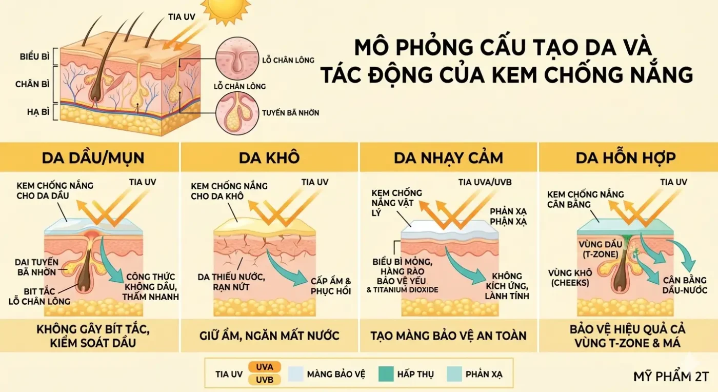 Mô Phỏng Cấu Tạo Da Và Cách Kem Chống Nắng Tác Động Lên Từng Loại Da
