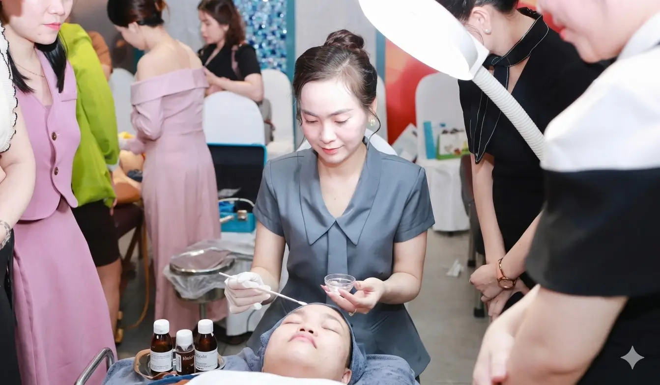 Chuyên Gia Vũ Thị Trà My Hướng Dẫn Kỹ Thuật Thực Hành Spa Thực Tế Trên Mẫu Thật.