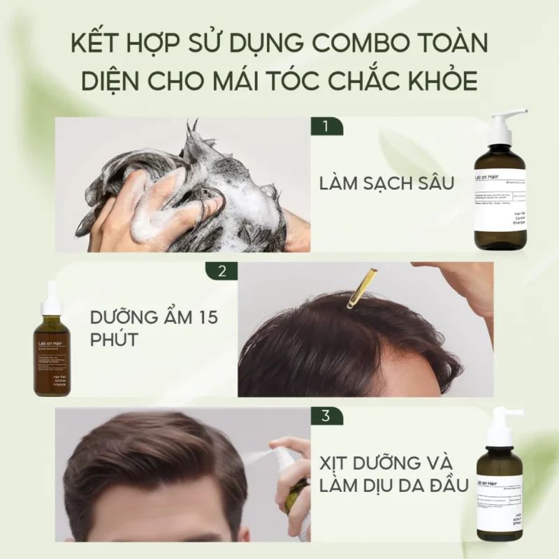 Xịt Mọc Tóc Lab On Hair 160Ml Giấm Táo – Kích Thích Mọc Tóc, Giảm Rụng Hiệu Quả 12 Hướng Dẫn Sử Dụng Combo Lab On Hair 3 Bước: Gội Sạch – Dưỡng Ẩm – Xịt Dưỡng