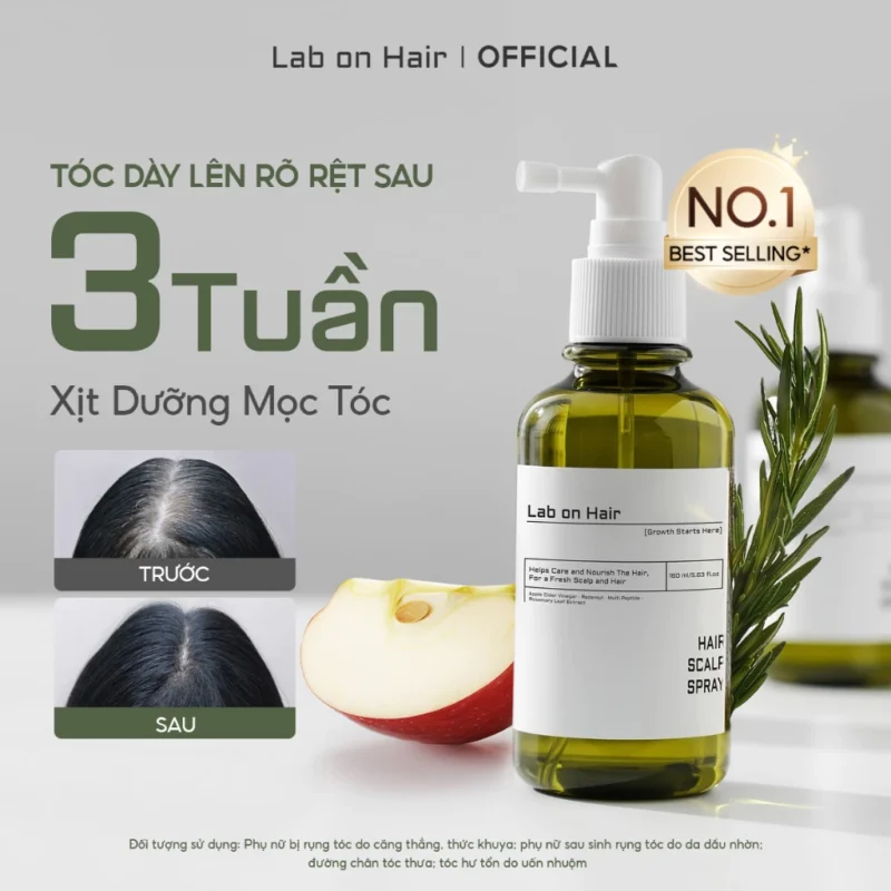 Xịt Mọc Tóc Lab On Hair 160Ml Giấm Táo – Kích Thích Mọc Tóc, Giảm Rụng Hiệu Quả 11 Tóc Dày Lên Rõ Rệt Sau 3 Tuần Sử Dụng Xịt Dưỡng Mọc Tóc Lab On Hair