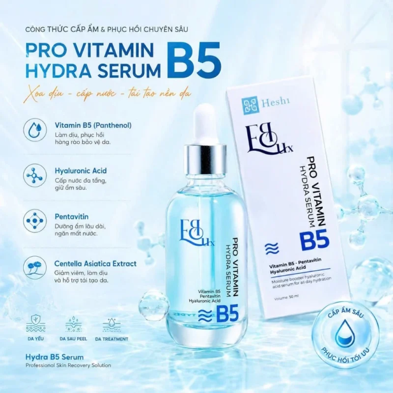 Serum B5 Heshi Dưỡng Ẩm Phục Hồi Căng Mịn 50Ml – Cấp Ẩm Sâu, Làm Dịu Da Nhạy Cảm, Tăng Đàn Hồi 19 Serum B5 Heshi Pro Vitamin Hydra Serum – Thành Phần Vitamin B5, Hyaluronic Acid, Pentavitin, Centella