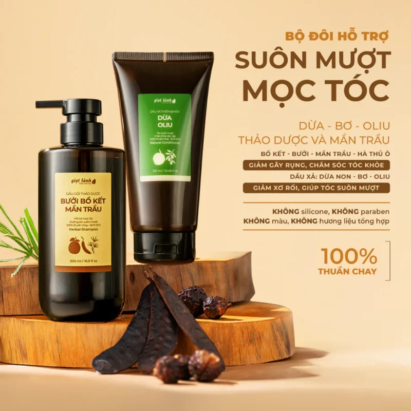Combo Gội Xả Giọt Lành Có “Lành” Với Tóc Rụng, Tóc Khô? 3 Bộ Dầu Gội Bưởi Bồ Kết Mần Trầu 500Ml Và Dầu Xả Dừa Oliu 310Ml Giọt Lành Kèm Công Bố Không Silicone, Không Paraben