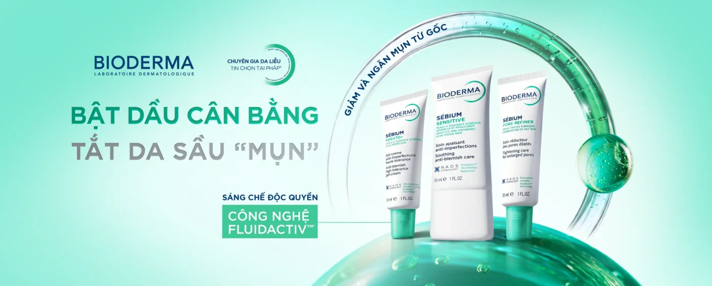 Bộ Sản Phẩm Chăm Sóc Da Mụn Bioderma Sébium Ứng Dụng Công Nghệ Fluidactiv Giúp Giảm Mụn Từ Gốc.