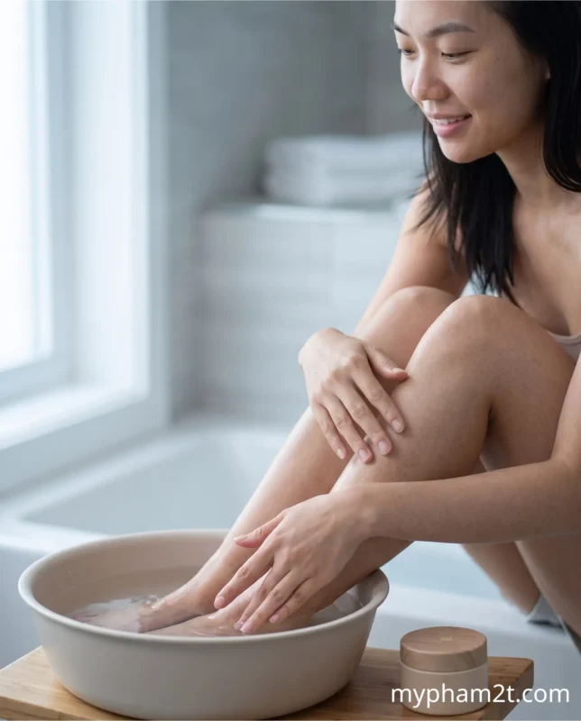 Ngâm Chân Làm Mềm Lớp Sừng Khi Phục Hồi Gót Chân Khô Nứt Nẻ