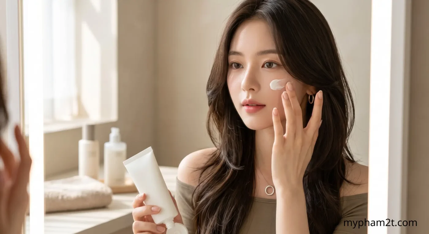 Sự Thật Về Kem Chống Nắng: Giải Mã Các Lầm Tưởng Từ Góc Độ Khoa Học 3 Phụ Nữ Đang Thoa Đều Kem Chống Nắng Lên Da Mặt Trước Gương Để Tạo Lớp Màng Bảo Vệ