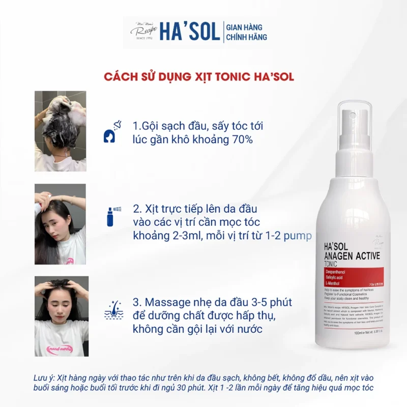 Đánh Giá Chuyên Sâu Hasol Anagen Active Tonic: &Quot;Đòn Bẩy&Quot; Nào Cho Mái Tóc Thưa Rụng? 5 Hướng Dẫn 3 Bước Sử Dụng Xịt Tonic Mọc Tóc Ha'Sol: Gội Đầu Và Sấy Tóc Khô 70%, Xịt Trực Tiếp Lên Da Đầu, Và Massage Nhẹ Nhàng 35 Phút, Không Cần Gội Lại.