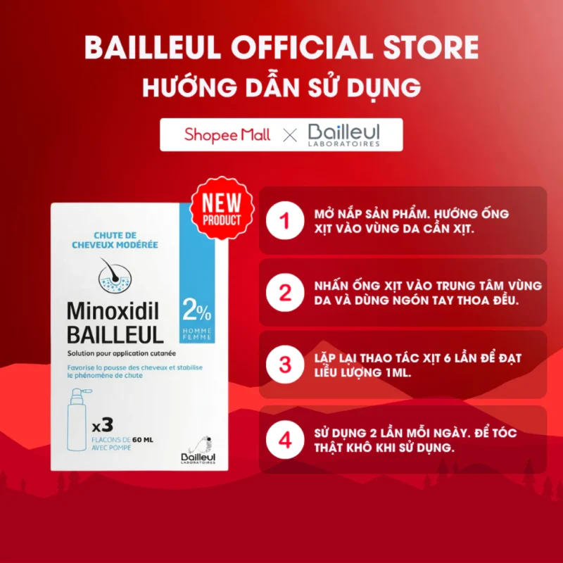 Hướng Dẫn 4 Bước Sử Dụng Xịt Mọc Tóc Minoxidil Bailleul Chuẩn 1Ml Mỗi Lần