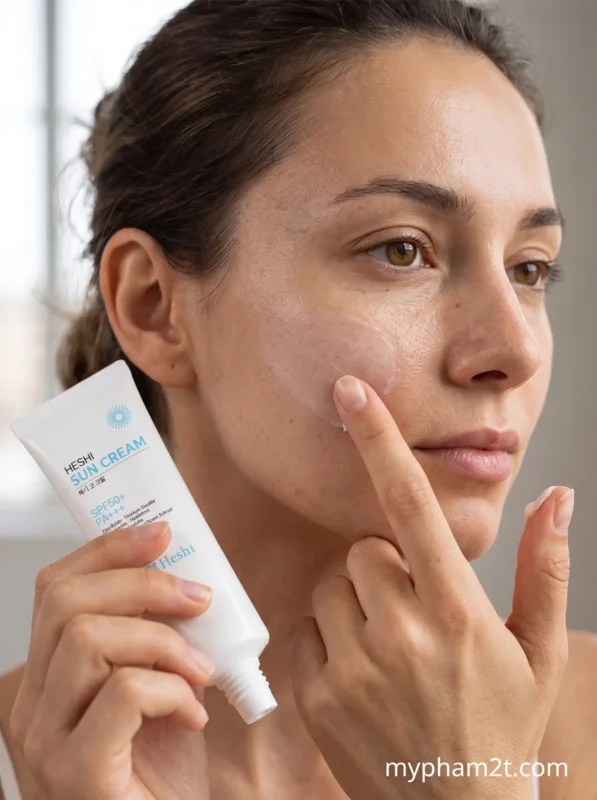 Cách Kiểm Soát Dầu Thừa Hiệu Quả Trong Mùa Hè Không Lo Rát Da 4 Thoa Kem Chống Nắng Kiềm Dầu Heshi Sun Cream Mỏng Nhẹ Bảo Vệ Da Mùa Hè