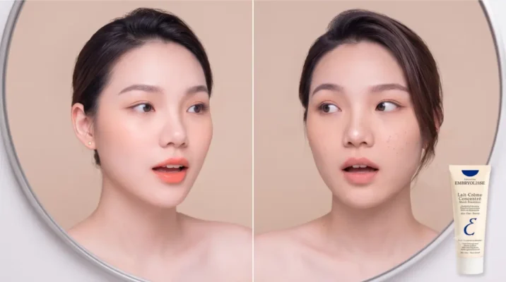 Hình Ảnh So Sánh Trước Và Sau Khi Dùng Kem Dưỡng Ẩm Phục Hồi Embryolisse Làm Lót Trang Điểm.