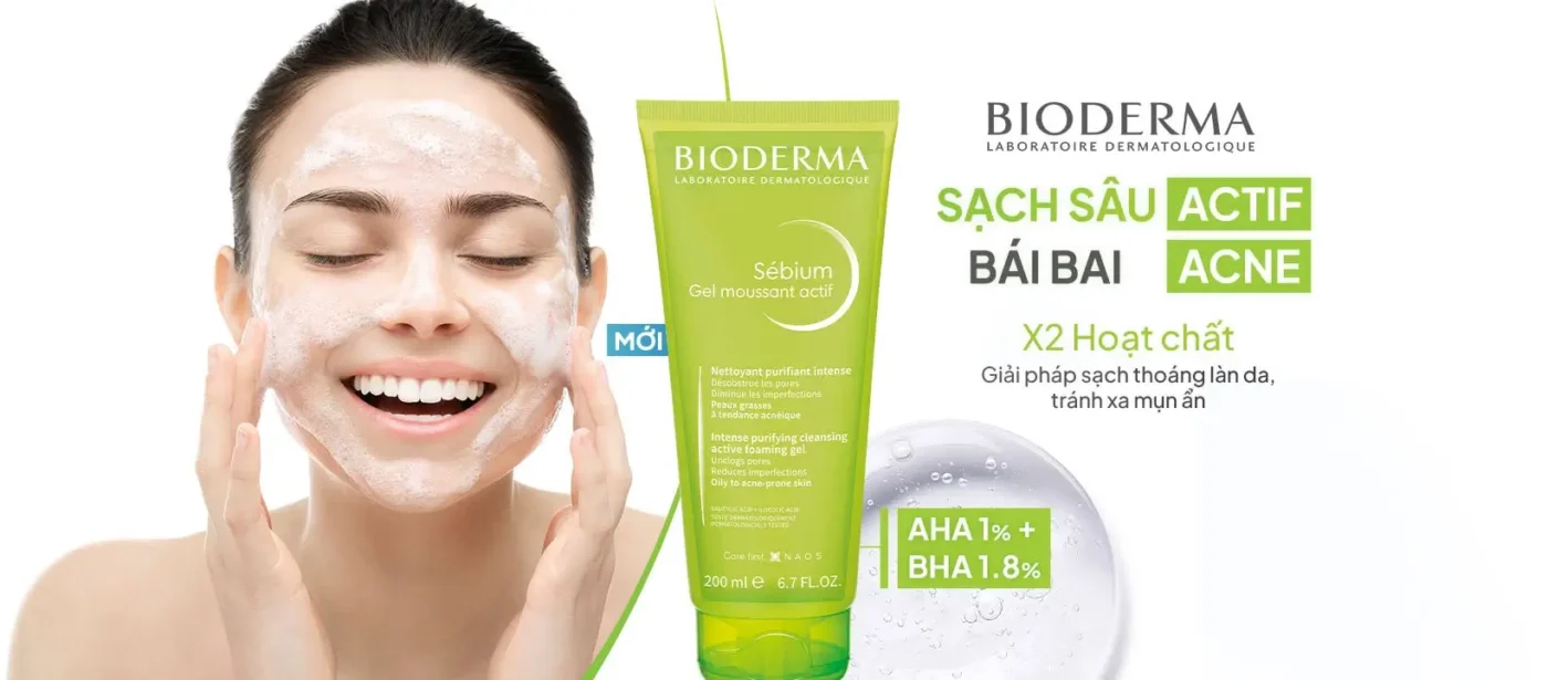 Sữa Rửa Mặt Dạng Gel Bioderma Sébium Gel Moussant Actif Chứa Aha Và Bha Giúp Làm Sạch Sâu Và Giảm Mụn Ẩn.