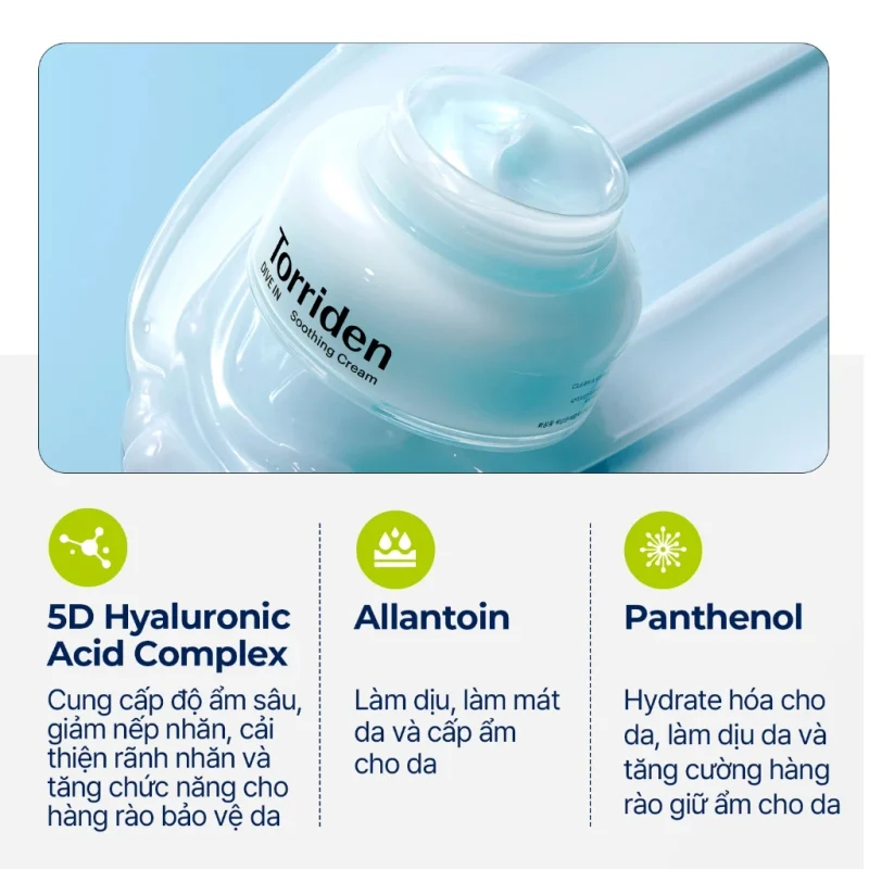 Kem Dưỡng Torriden Có Tốt Không? Review Thật Sau 3 Tuần Sử Dụng 3 Thành Phần Kem Dưỡng Torriden: 5D Ha, Allantoin, Panthenol