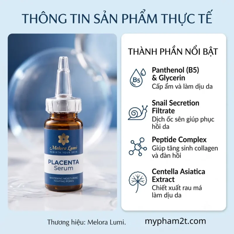 Serum Tế Bào Gốc Melora Lumi Placenta Bí Quyết Tái Tạo Và Dưỡng Trắng Da Hoàn Hảo 10 Thành Phần Chính Trong Serum Tế Bào Gốc Melora Lumi Placenta Gồm B5 Peptide Và Chiết Xuất Rau Má