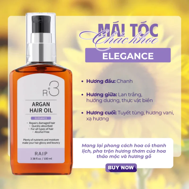 Chai Tinh Dầu Dưỡng Tóc Raip R3 Argan Hair Oil Bản Elegance Nền Vàng Họa Tiết Hoa Hướng Dương.